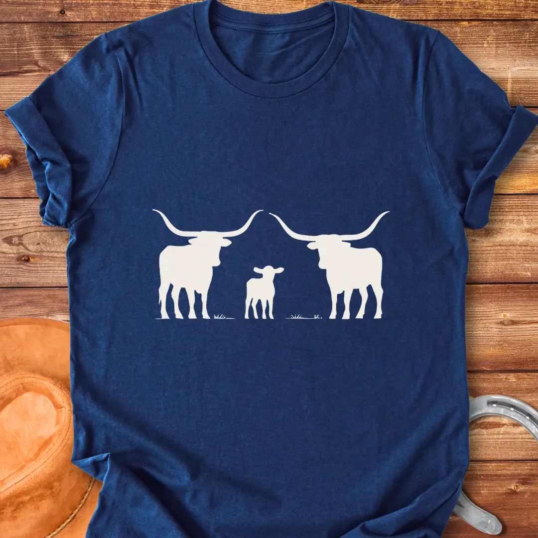 Longhorn cattle family silhouette t-shirt design.
