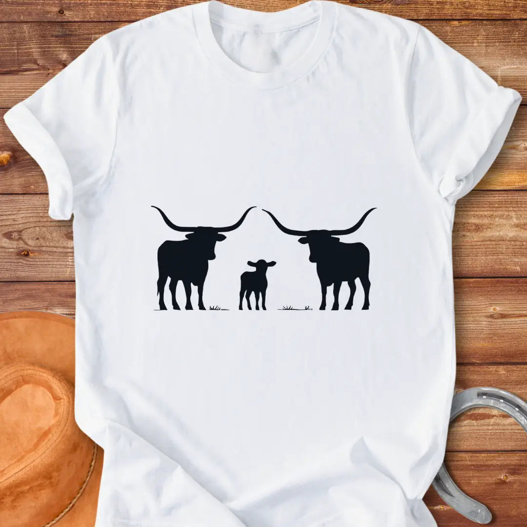 Longhorn cattle family silhouette t-shirt design.