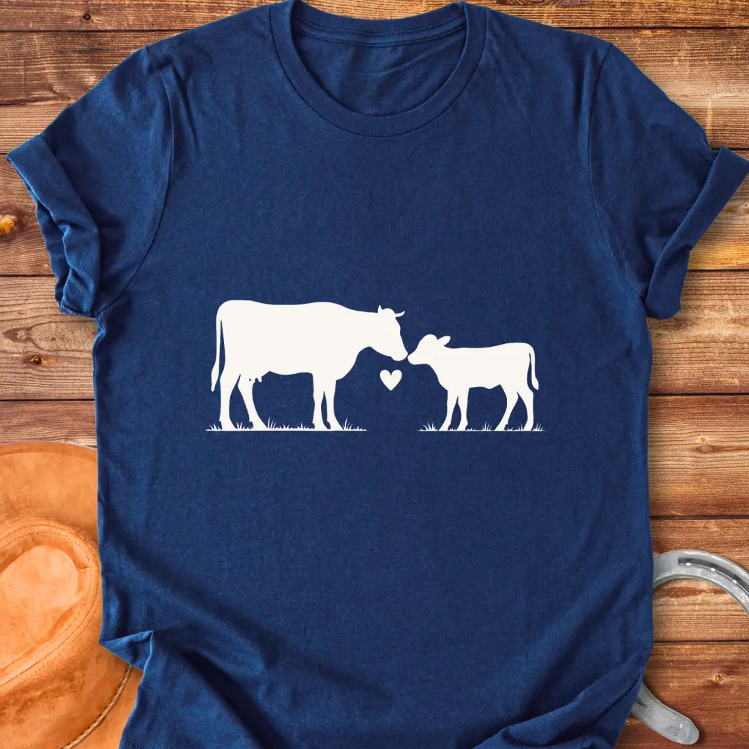 Mama & Calf T-Shirt design t-shirt, showing a graphic of a cow.