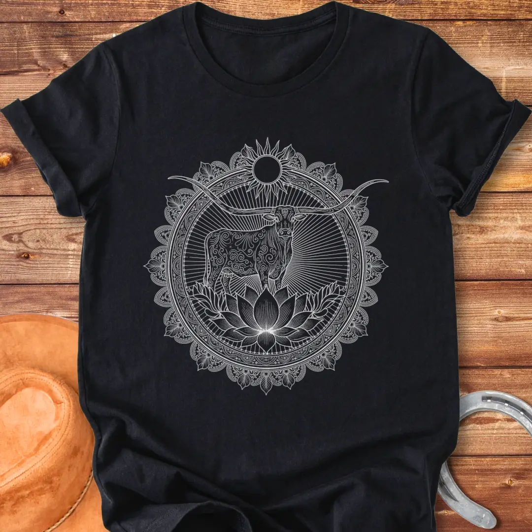 Mandala design featuring a longhorn head with intricate patterns.