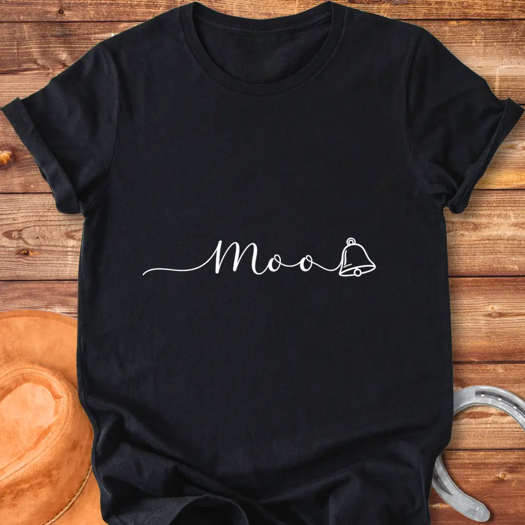 Moo Bell T-Shirt design with a minimalist cow-themed graphic.