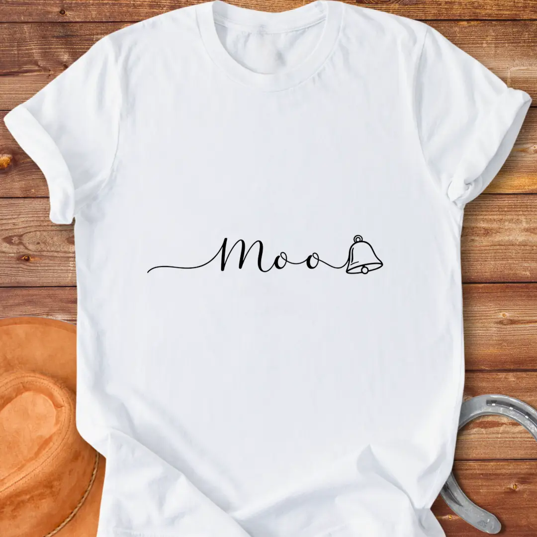 Moo Bell T-Shirt design with a minimalist cow-themed graphic.
