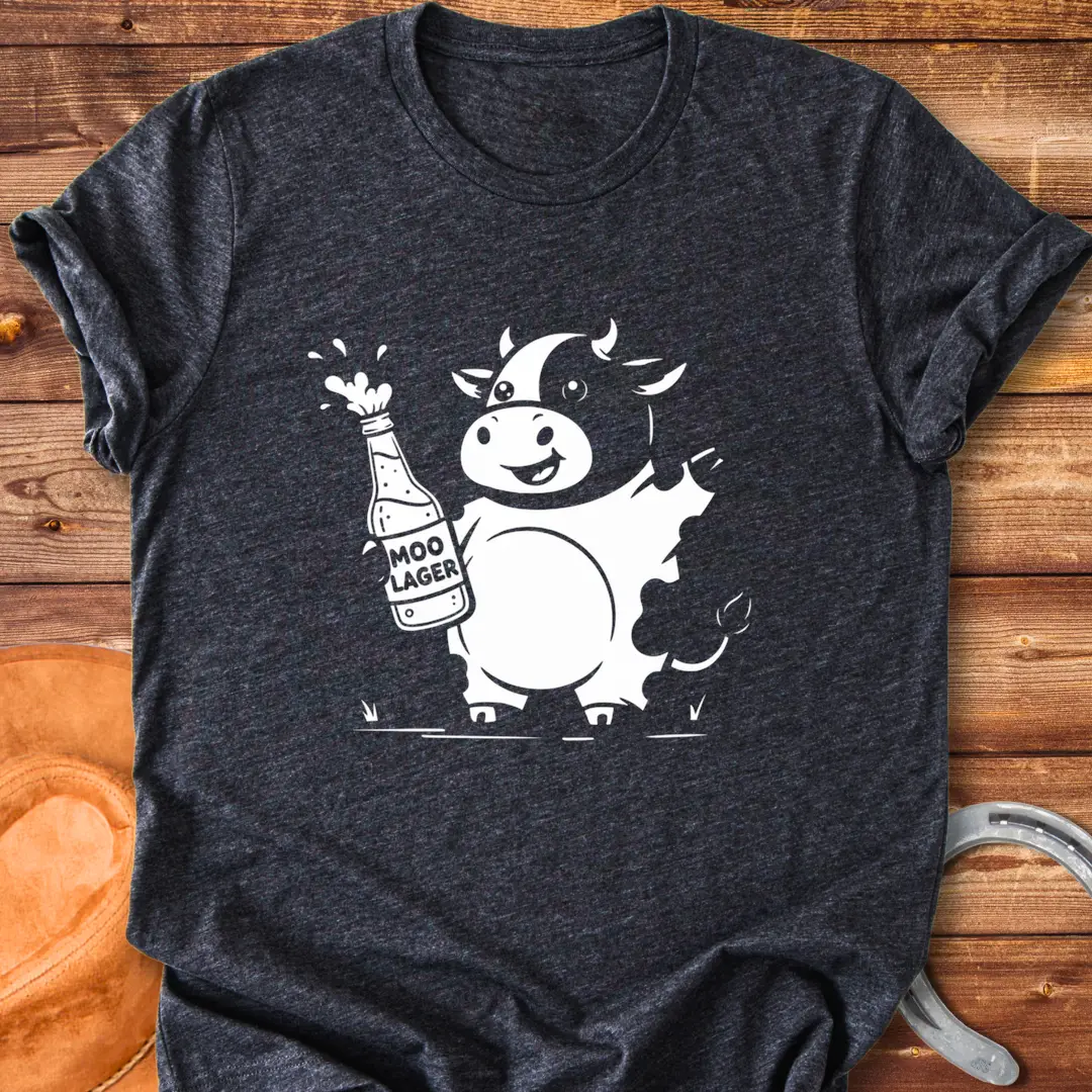 Illustration of a cow holding a champagne bottle and glass, celebrating, humor.