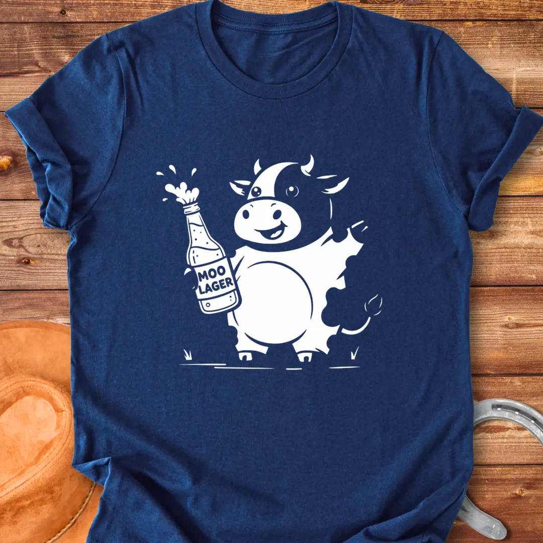 Illustration of a cow holding a champagne bottle and glass, celebrating, humor.