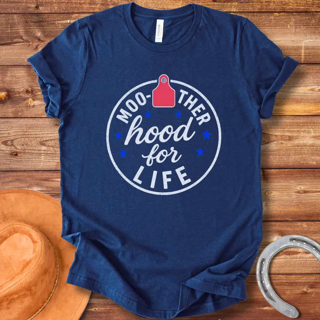Mother cow with calf design and the text “Moo-therhood For Life”