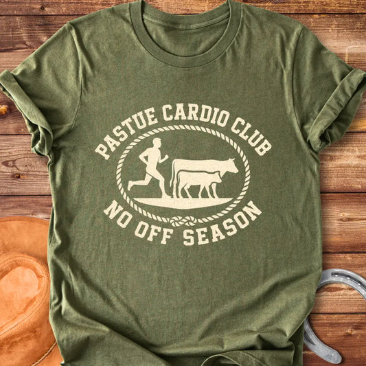 Pasture Cardio Club T-Shirt design with a runner and a cow family.