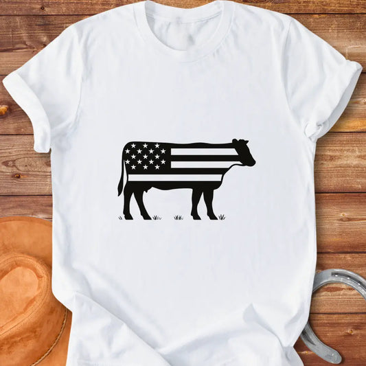 Black cow silhouette with the American flag design, perfect for cow lovers and patriots.