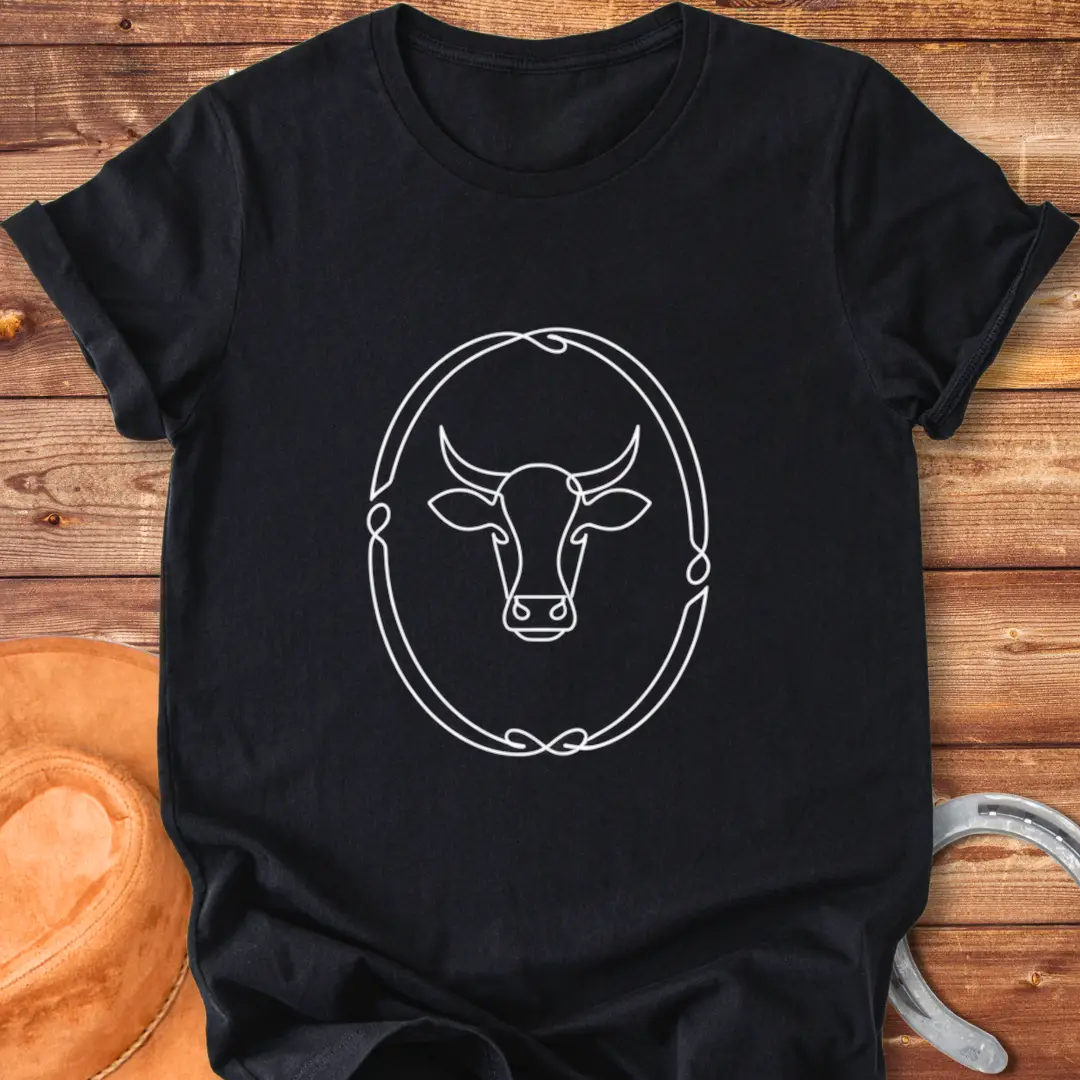 Rope Oval T-Shirt design featuring a cow head within an oval frame, perfect for cow lovers.
