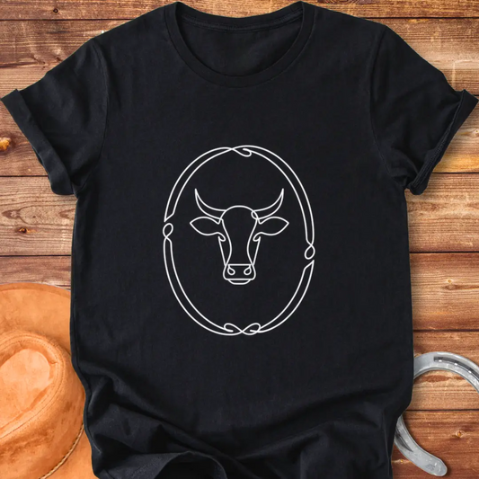 Rope Oval T-Shirt design featuring a cow head within an oval frame, perfect for cow lovers.