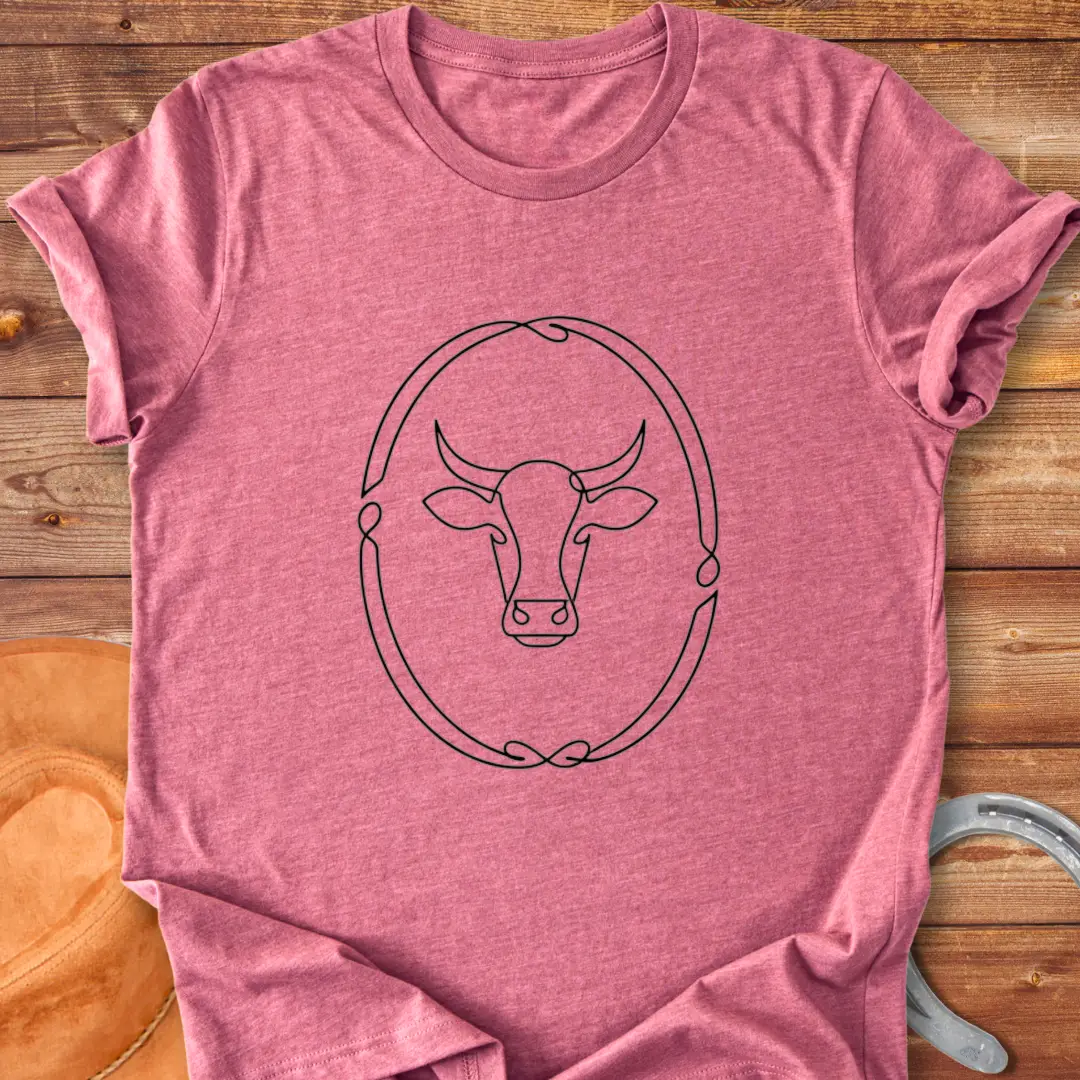 Rope Oval T-Shirt design featuring a cow head within an oval frame, perfect for cow lovers.