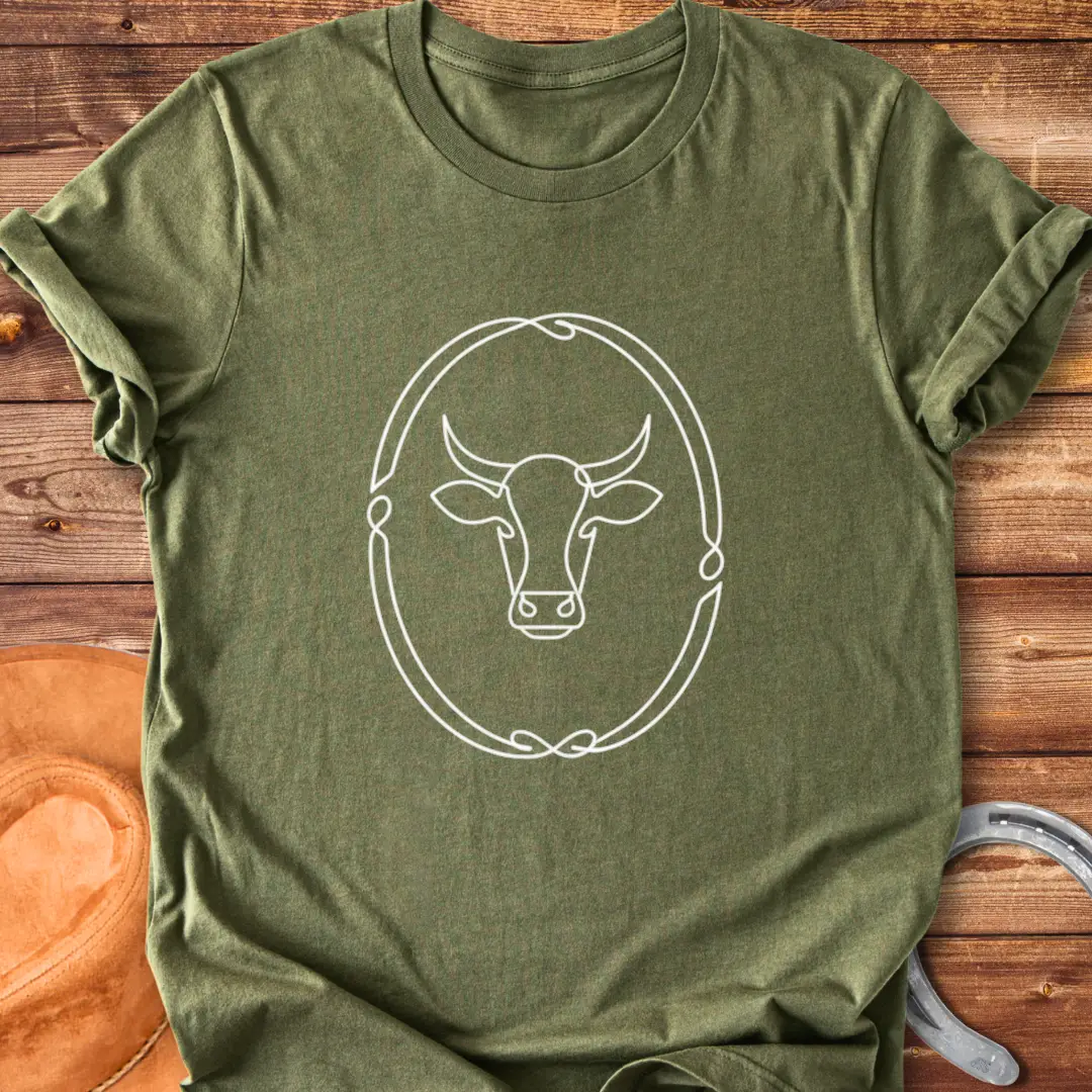 Rope Oval T-Shirt design featuring a cow head within an oval frame, perfect for cow lovers.