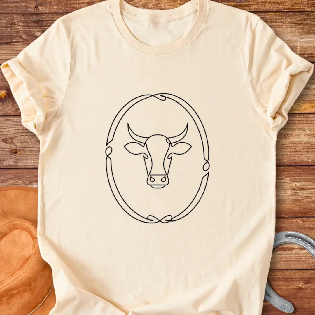 Rope Oval T-Shirt design featuring a cow head within an oval frame, perfect for cow lovers.