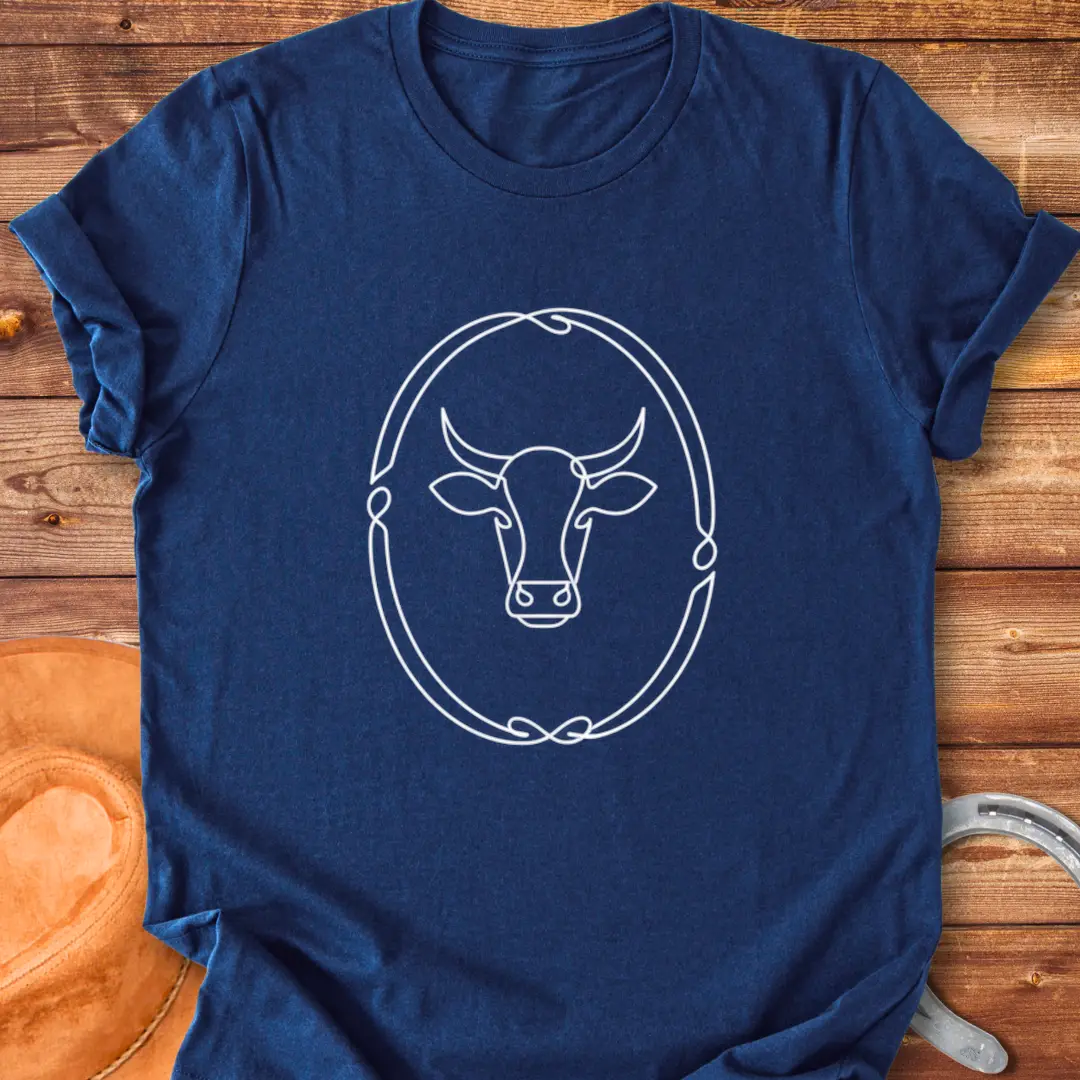 Rope Oval T-Shirt design featuring a cow head within an oval frame, perfect for cow lovers.