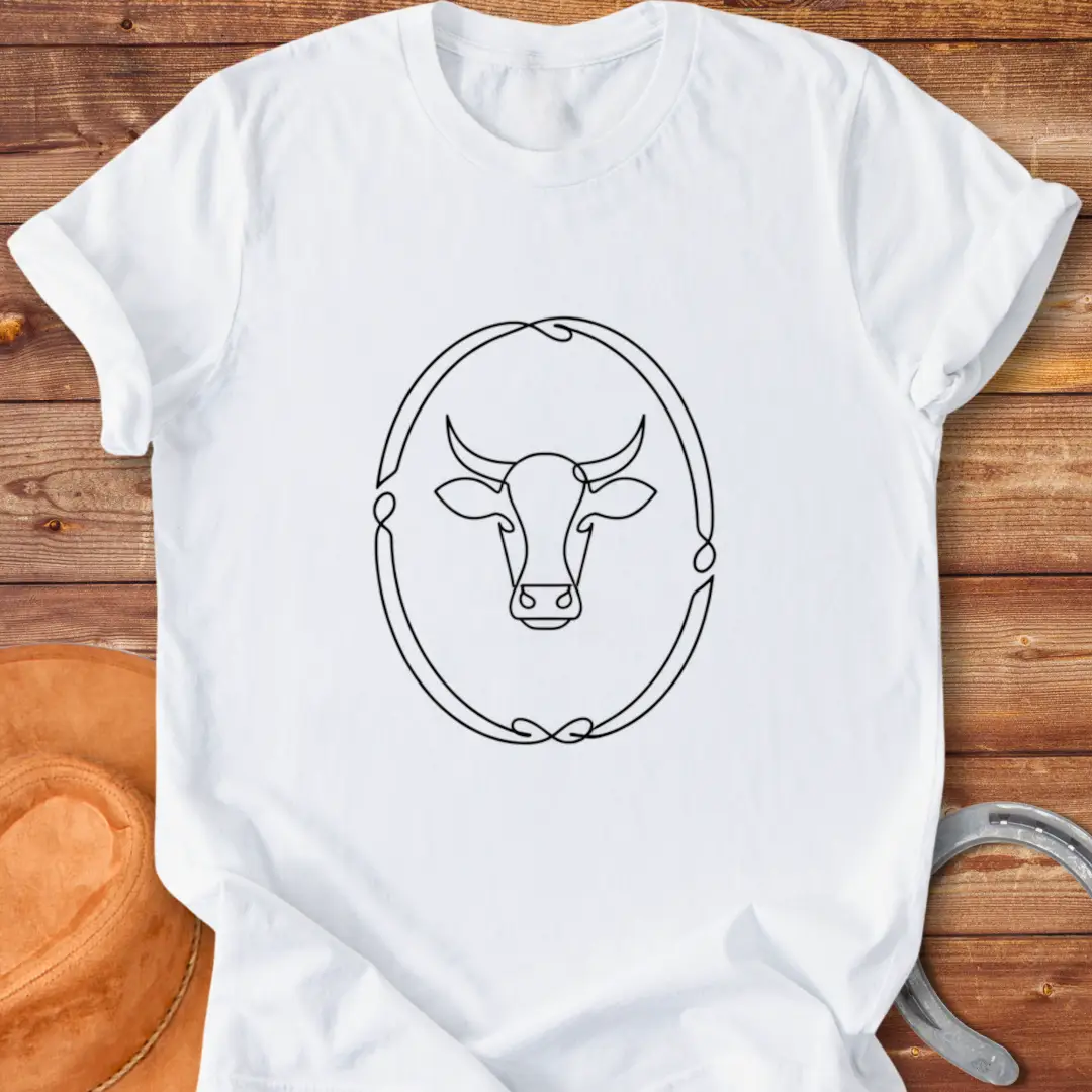 Rope Oval T-Shirt design featuring a cow head within an oval frame, perfect for cow lovers.
