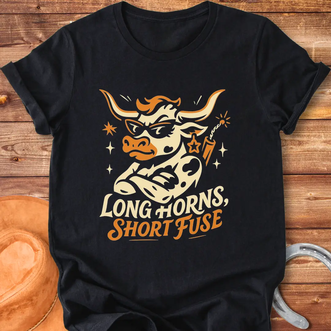 A cool cow wearing sunglasses and holding a dynamite stick, a unique graphic design for cow lovers.